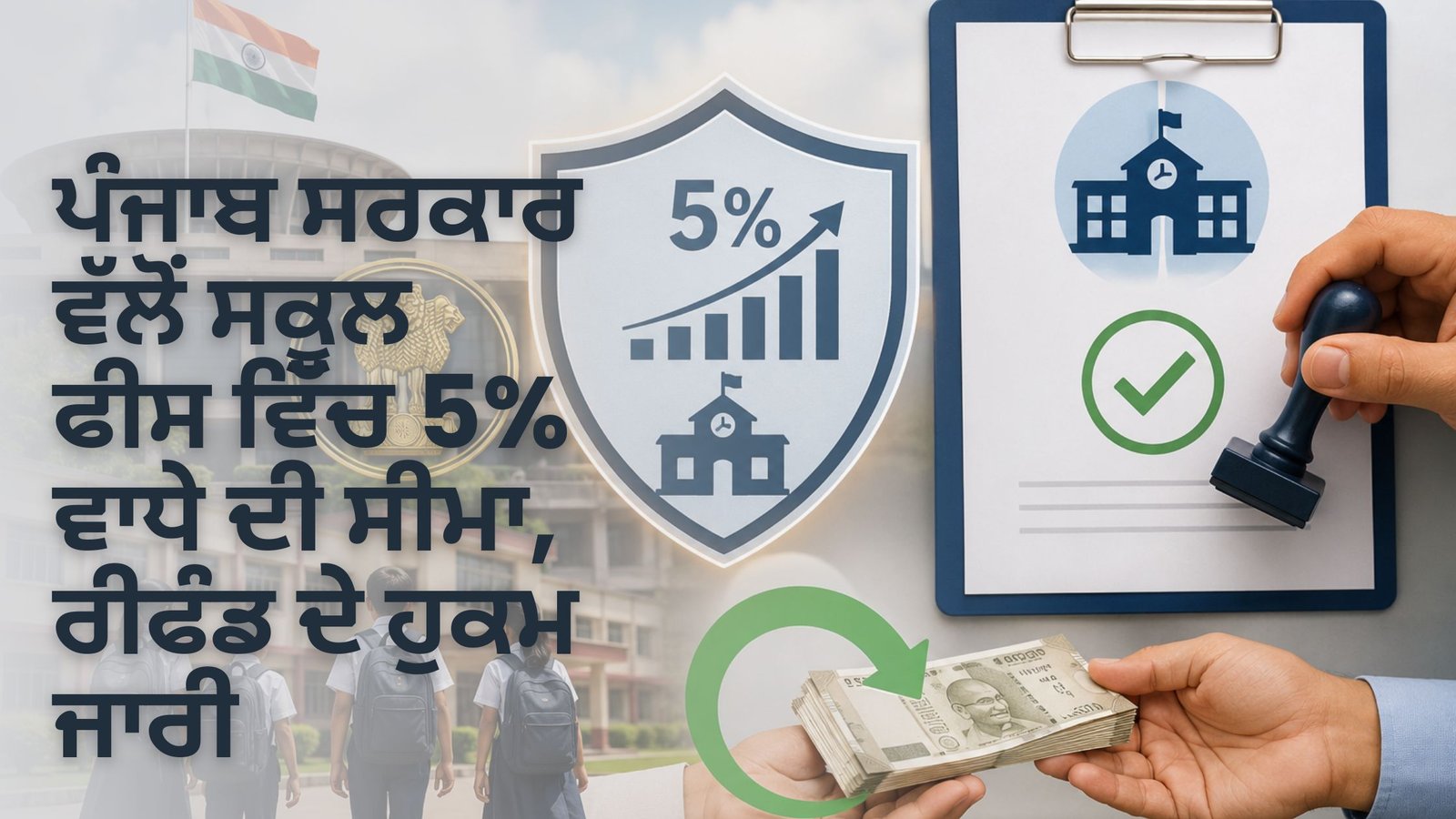 ਪੰਜਾਬ ਸਰਕਾਰ ਵੱਲੋਂ ਸਕੂਲ ਫੀਸ ਵਿੱਚ 5% ਵਾਧੇ ਦੀ ਸੀਮਾ, ਰੀਫੰਡ ਦੇ ਹੁਕਮ ਜਾਰੀ