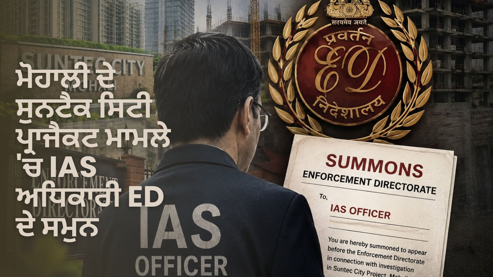 ਮੋਹਾਲੀ ਦੇ ਸੁਨਟੈਕ ਸਿਟੀ ਪ੍ਰਾਜੈਕਟ ਮਾਮਲੇ ‘ਚ IAS ਅਧਿਕਾਰੀ ED ਦੇ ਸਮੁਨ